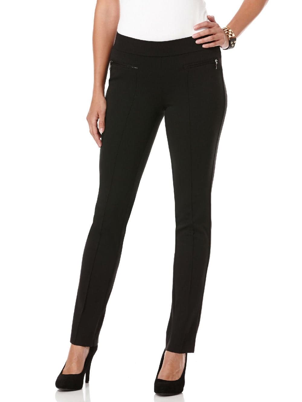 Rafaella Women's Petite Ponte Comfort Slim Leg Pant, Black, 4 Petite
