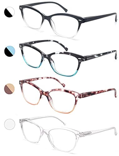 MODFANS Women Reading Glasses 1.5 4 Pair Stylish Ladies Readers with Comfort Spring Hinge Pattern Design Pouch Included