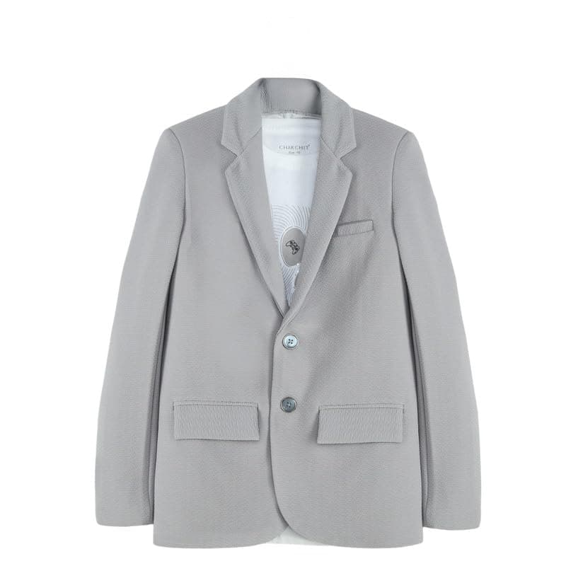 CHARCHIT Boys Regular Fit Plain Blazer and T-Shirt Grey