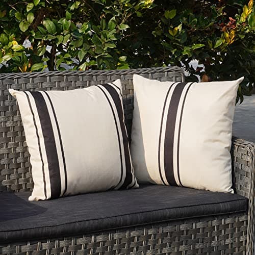ONWAY Outdoor Pillow Covers Waterproof 20x20 Set of 2 Decorative Linen Throw Pillow Cover Beige and Black Striped Outdoor Pillows for Patio Furniture