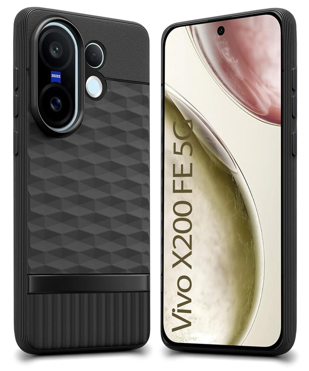 WOW IMAGINE Back Cover for Vivo X200 FE 5G with Hexa Cube Design | Ultra Slim Soft Rubberised Case | Inner Velvet Fabric | Matte Silicone Flexible Mobile Case | Camera Protection - Black