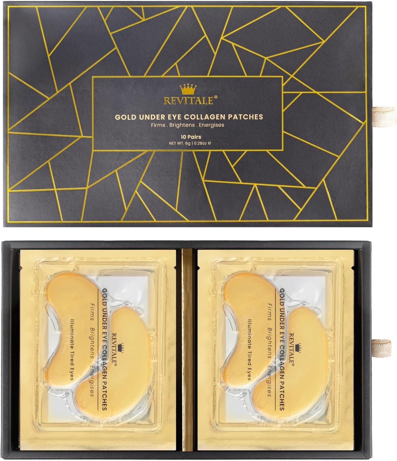 Revitale 24k Gold Under Eye Collagen Patches Reduce Puffy Eyes Dark Circles Illuminate Tired Eye Masks Firms Brightens Energises Packets 10 Pair