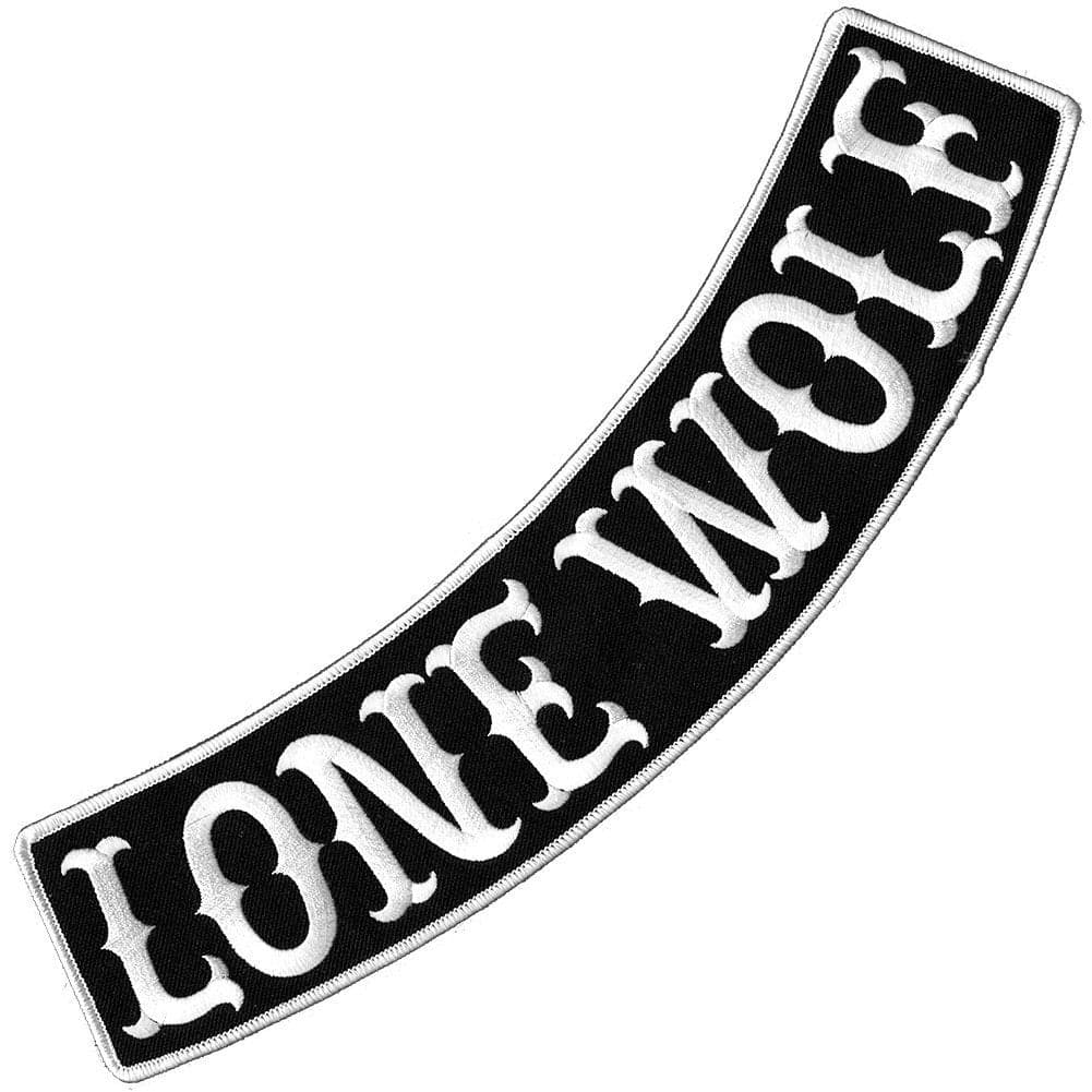 VEGASBEE® Lone Wolf Embroidered Iron-On Patch Biker Jacket Rider Vest Bottom Rocker 12" USA (Black-White Bottom)