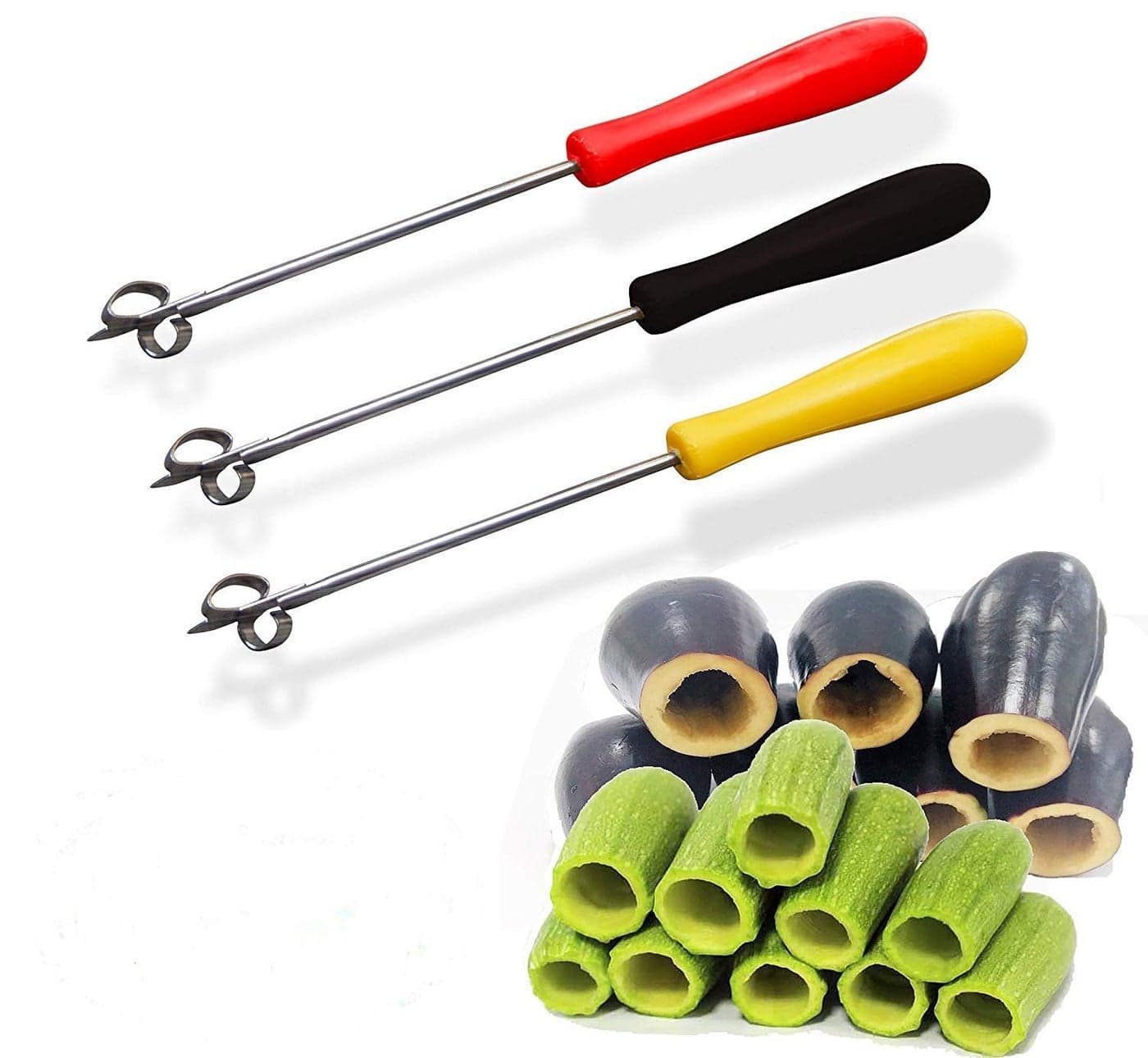 BonBalloon 3pcs Random Color Stainless Steel Vegetable Corer, 10" Long, Non-Slip Ergonomic Handle