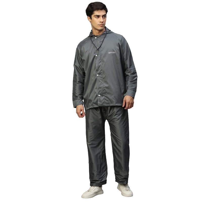 Citizen Reversible Raincoat for Men with Adjustable Hood, Waterproof Pant and Carry Pouch | Durable & Lightweight 190T Polyester Fabric & Virgin PVC Rainsuit, Grey, 3XL