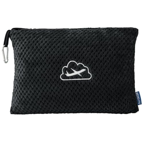 BEDELITE Travel Blanket with Bag, Ultra-Soft Jacquard Fleece Blanket with Luggage Sleeve & Backpack Clip, Airplane Blanket Travel Essentials, Black