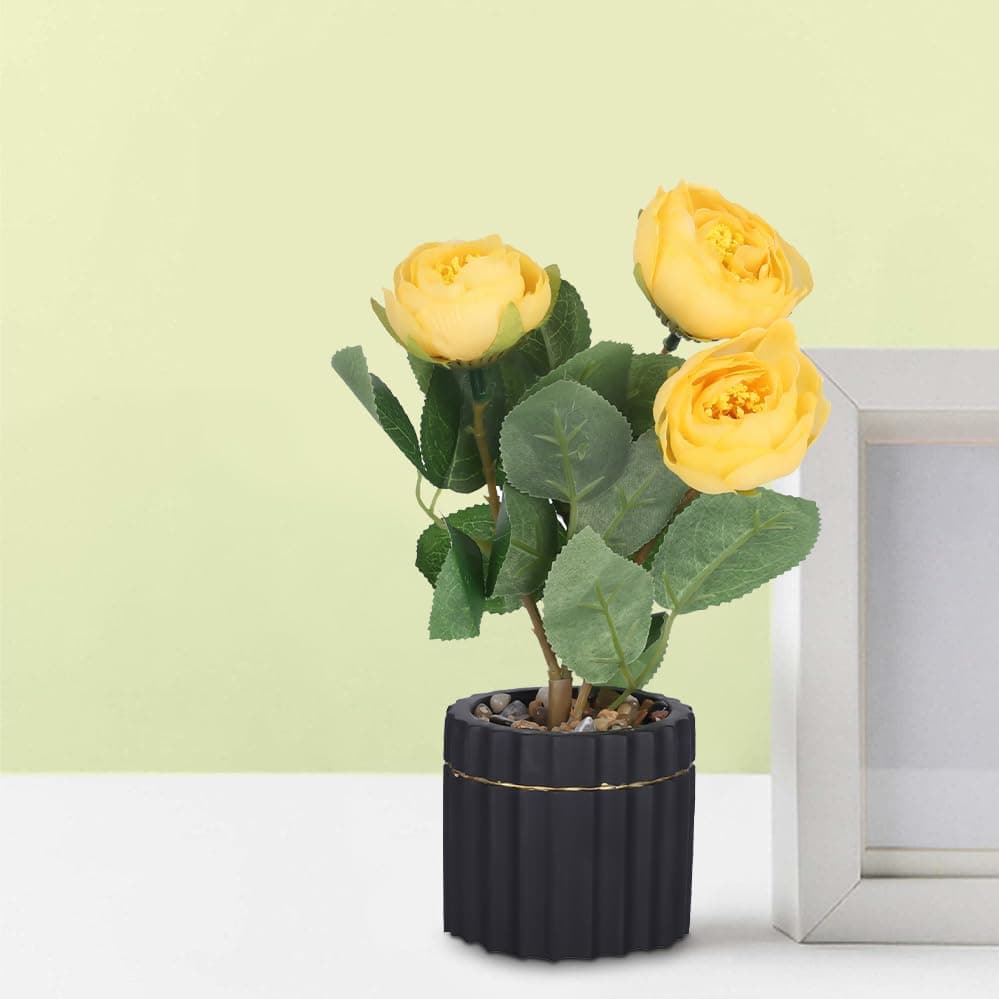 Kuber Industries Artificial Plants for Home D?cor|Natural Looking Indoor Fake Plants with Pot|Artificial Flowers for Decoration (Yellow)