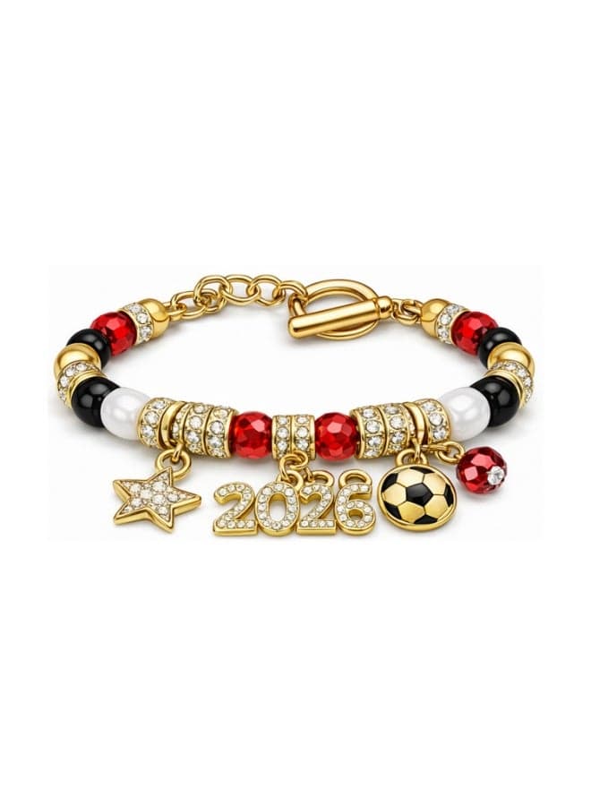 2026 World Cup Soccer Bracelet - Gold Football & Sparkling Diamond Star Pendant, Adjustable Chain, Fashionable Fan Jewelry Gift for Men Women