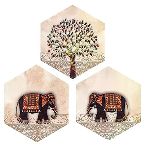 Indianara Hexagon Pieces MDF Painting without glass (Multicolour, Medium, 17 inch x 17 inch, Set of 3) (MC10)
