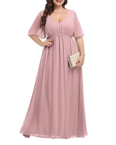 Plus Size Pink Dress Blush Bridesmaid Wedding Guest Formal Dusty Rose Long Chiffon Maxi A Line Curvy Women Dresses 2025