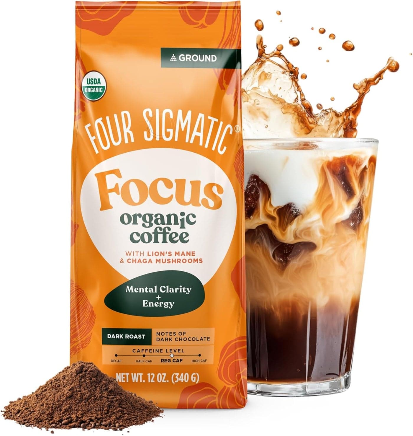 Four Sigmatic Focus Organic Mushroom Coffee with Lion's Mane & Chaga, Dark Roast, 12 oz (340 g)