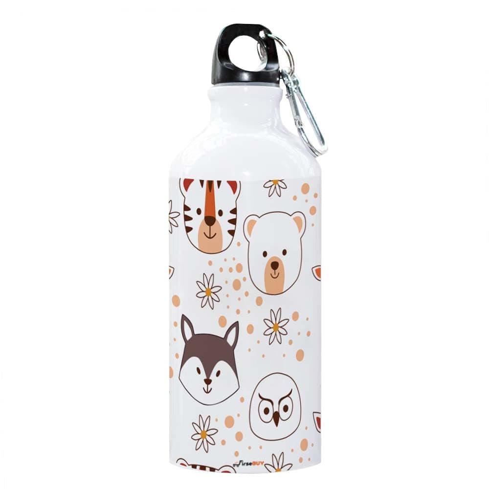 FirseBUY Water Bottle Light Portable 600ml Aluminium Water Bottle with Cartoon Animal Faces Pattern Print Funny Bottle Gift for Kids Girls and Boys