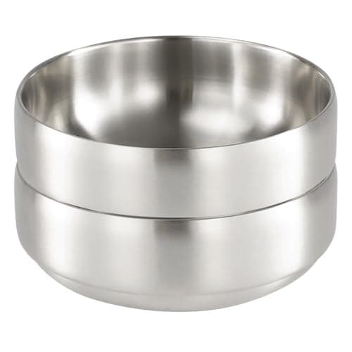 SANQIAHOME 47oz/8.3" Quality Stainless Steel Salad Bowl 2pcs/set – Double-walled Anti-scald, Dishwasher Safe, Large Serving Bowl for Family & Parties Silver, large-capacity soup bowl