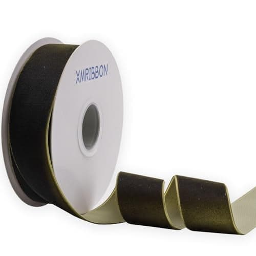 XMRIBBON Olive Green Velvet Ribbon Single Sided1 12 Inch by 10 Yards Spool