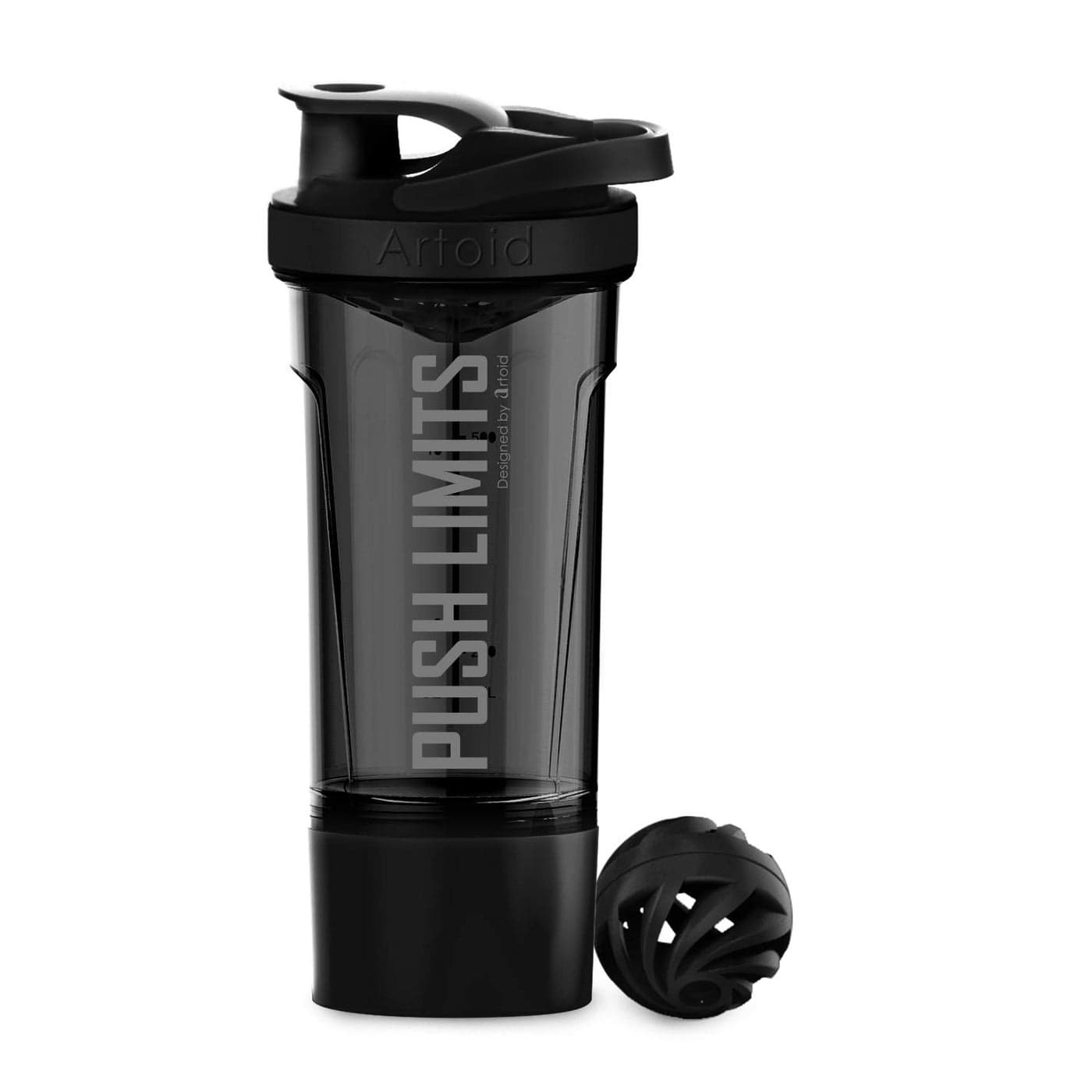 Artoid Mode Fitness Workout Sports Protein Shaker Bottle 24Ounce Dual Mixing Technology with Shaker Balls Mixing Grids Included Twist and Lock Protein Box Storage Included