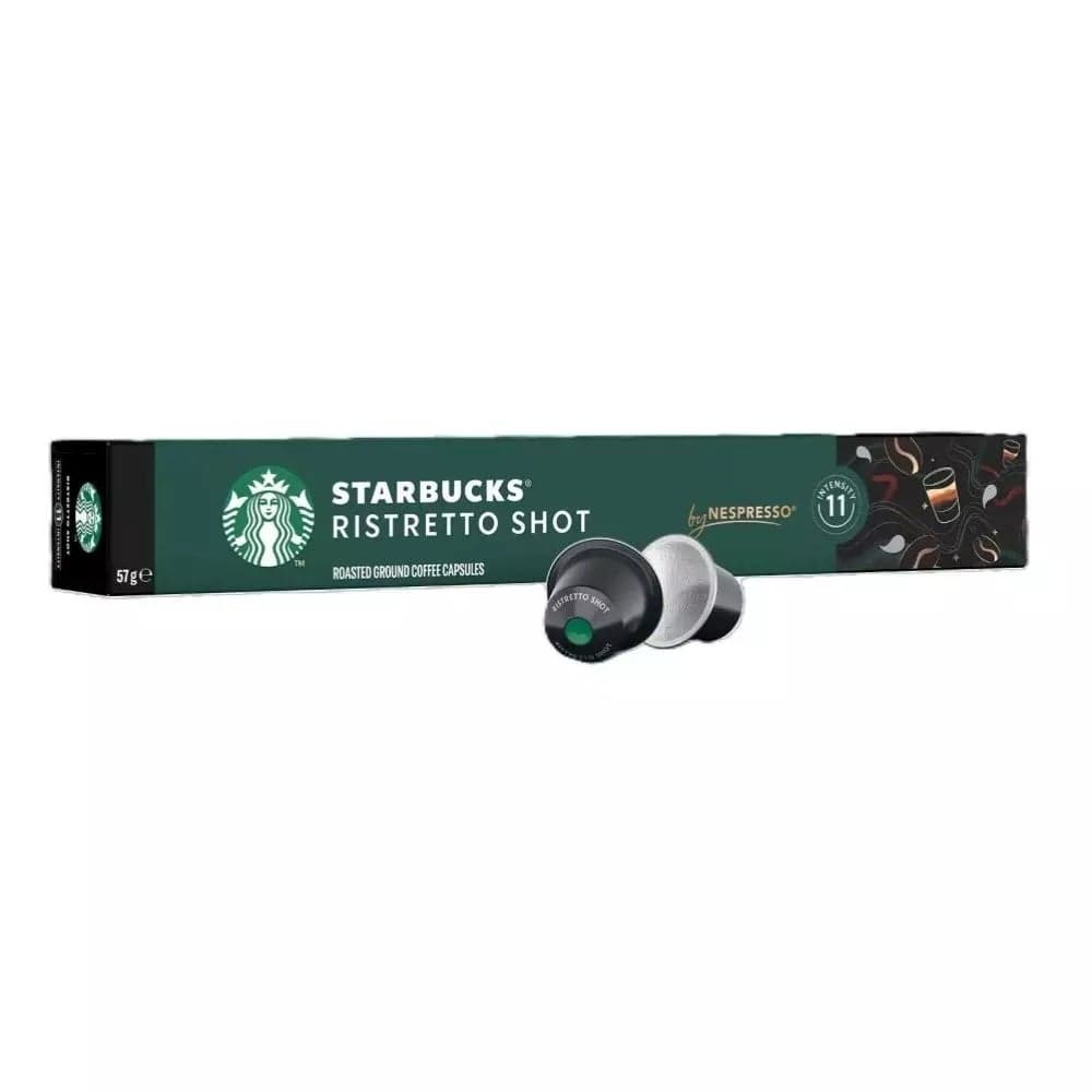 Starbucks Ristretto Shot Roasted Ground Coffee Capsules By Nespresso Intensity 11- 10 Capsules