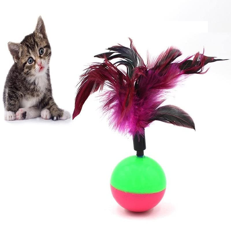 PETS EMPIRE Feather Tumbler Cat Ball Toy, Whirl Cats Ball Tumbler, Interactive Feathers Pet Toys, Kitten Wobble Training Balls, Colourful Cat Feather Toys for Cats, Kittens - 1N (Color May Vary)