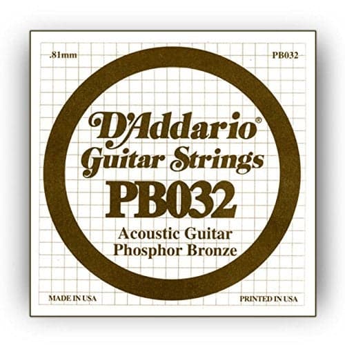 D'Addario PB032 Phosphor Bronze Wound Acoustic Guitar Single String, .032