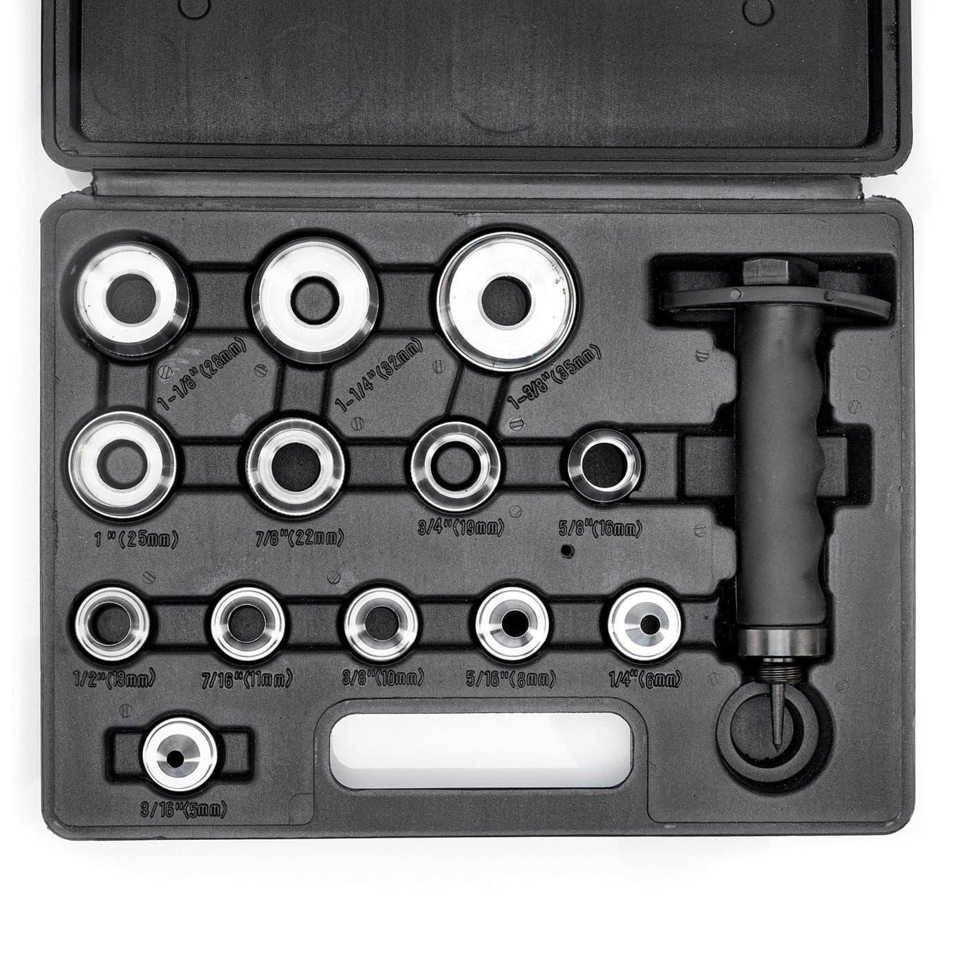 NEIKO 02604A Hole Punch Set SAE Metric 316 138 5 35mm 14 Piece Sharp Hollow Hole Punch Kit Gasket Cutting Puncher Foam Cutter Leather Hole Punches 6 Interchangeable