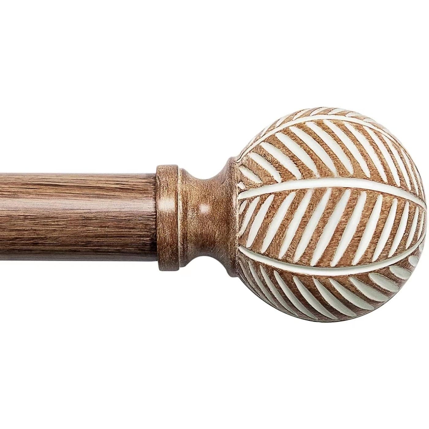 Wood Curtain Rods for Windows 1 Inch Diameter Adjustable Drapery Rods 28 to 48 Decorative Window Curtain Rods with Imitation Wood Grain Leaf Pattern FinialsHeavy Duty Single Curtain Rods for