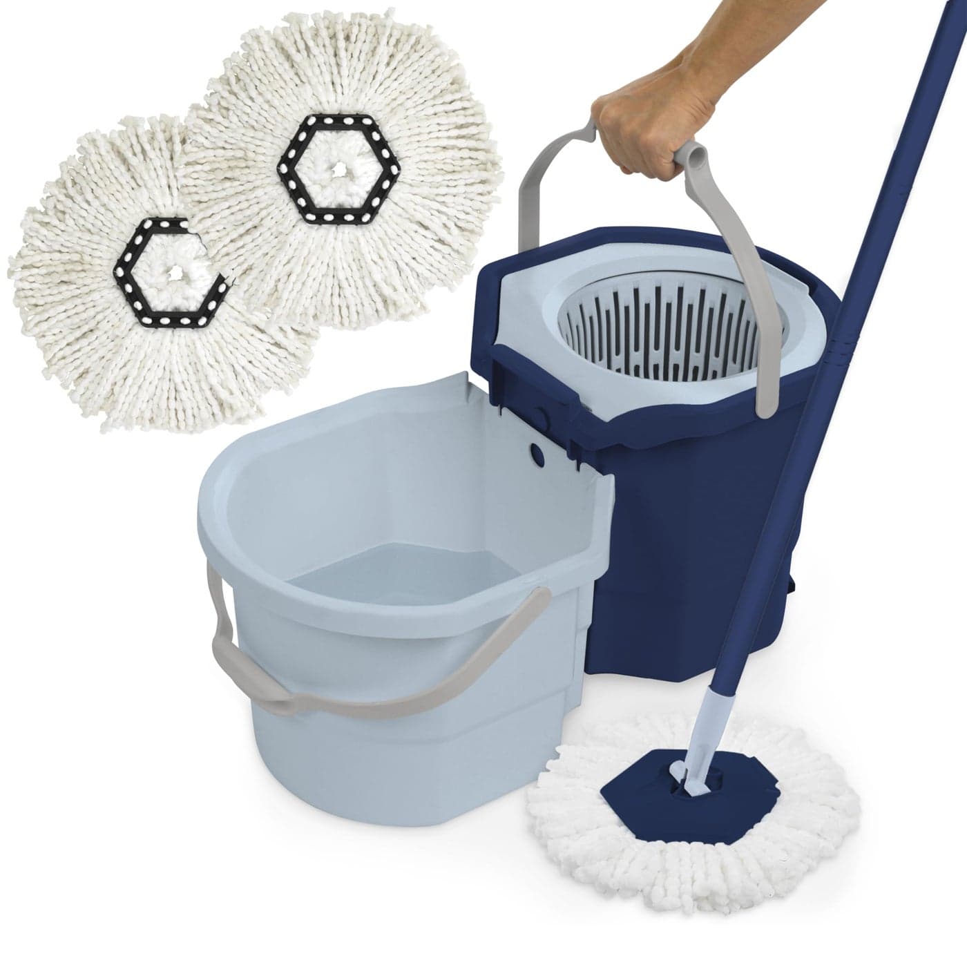 Casabella Clean Water Spin Mop with 2Bucket System Spin Mop and Mopping Bucket Set with Refill BlueWhite
