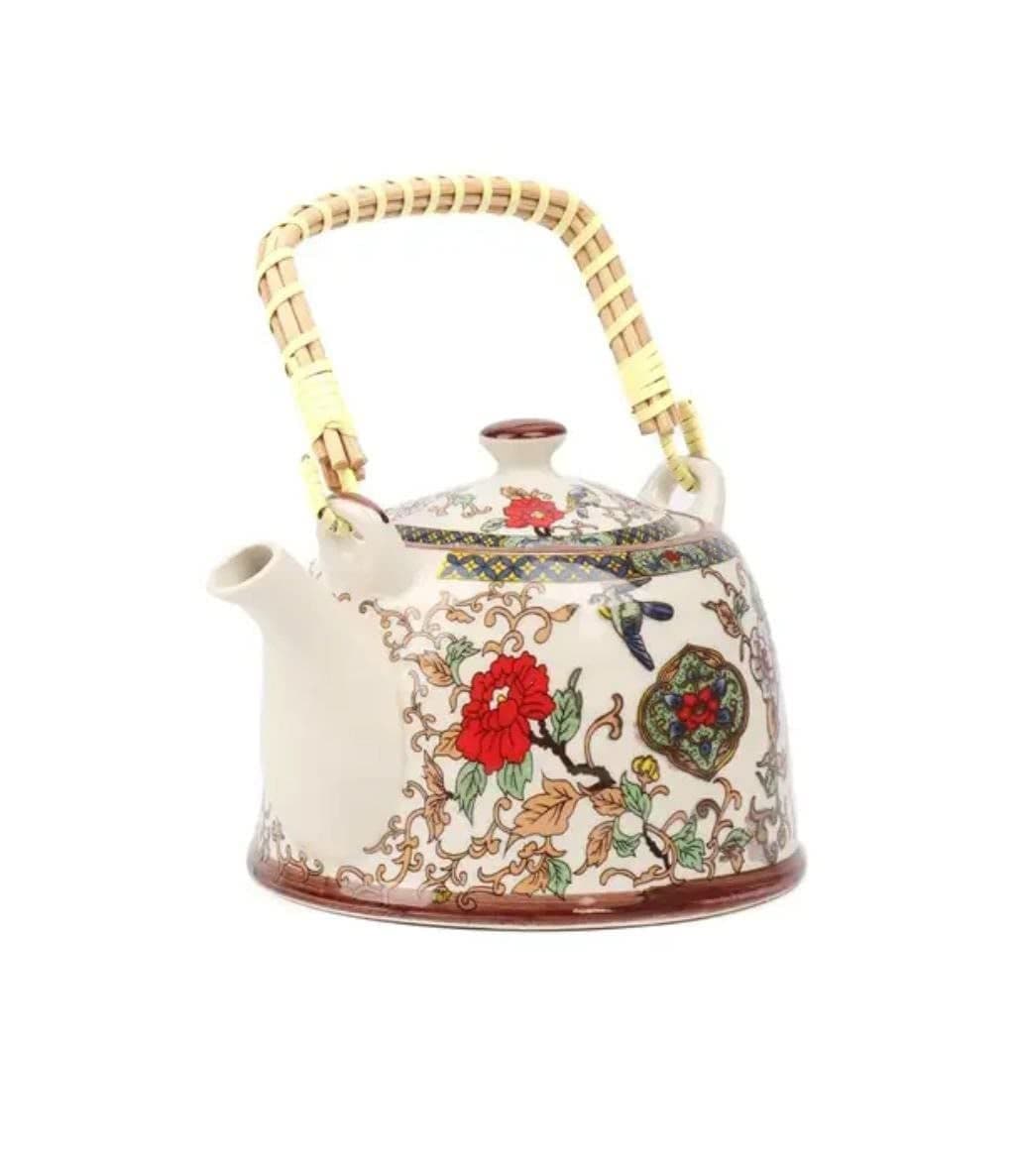 DYOMNIZY Home Decor Ceramic Tea Kettle Multicolor Floral Painted Pot Teacup Saucer Set Ceramic Printed Gift for Loved Ones Funky Designer Stylish Ceramic Tea Coffee Pot 1000 ML