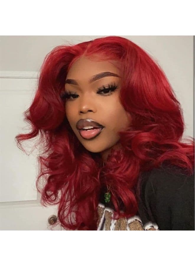 Short Wig Red Colorful Wavy Wig Lace Front Wigs for Women Natural Loose Wave Wigs Synthetic Heat Resistant Fiber Hair Glueless Lace Wigs with Baby Hair Wig for Women 16 Inches