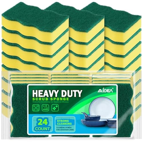 AIDEA Sponges Kitchen 24 Pack Heavy Duty Dish Sponge Cleaning Dish Scrubber Sponge for Home and Kitchen StinkFree Cleaning Supplies for Pots Pans
