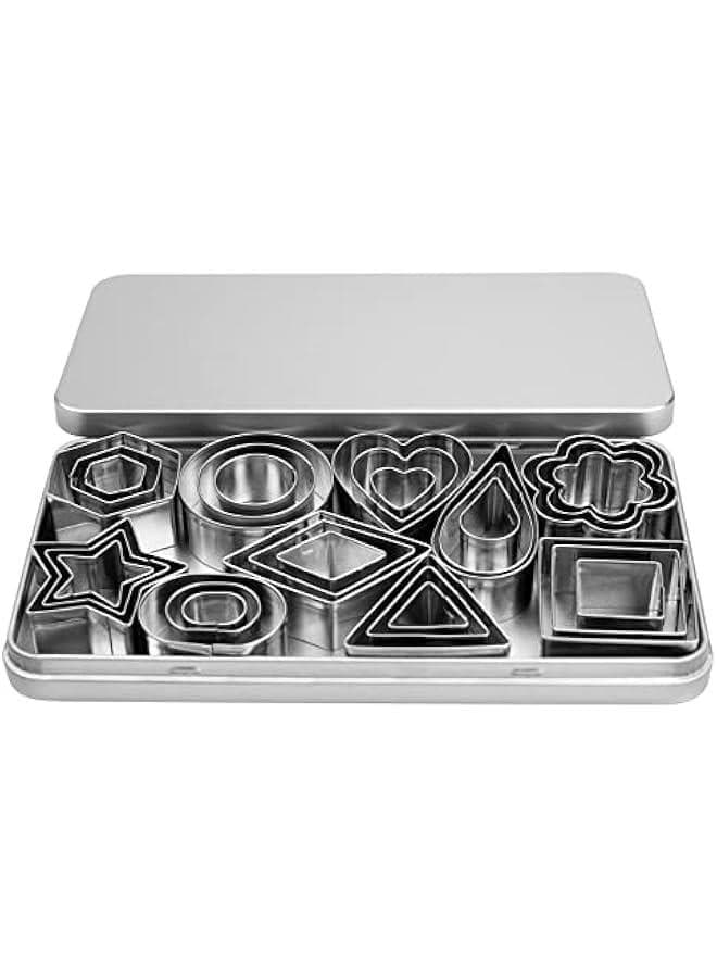 Mini Cookie Cutters Set- Small Heart Star Flower Round Square Hexagon Oval Diamond - 30Pcs Stainless Steel Cookie Cutters - Polymer Clay Cutters Mini Fruit Cutter Small Biscuit Cookie Cutters for Kids