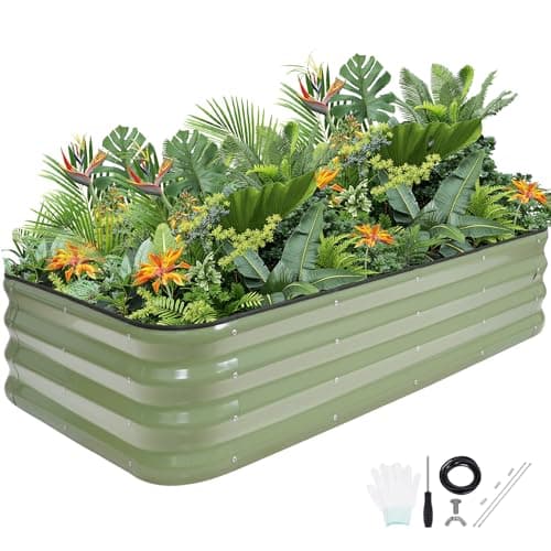 G GOOD GAIN 4-in-1 Adjustable Raised Garden Bed Kit | Galvanized Planter Boxes for Vegetables, Flowers | 12" Tall, Multiple Sizes (5x3x1ft, 4x4x1ft, 6x2x1ft, 7x1x1ft) | Outdoor Metal Raised Bed, Green