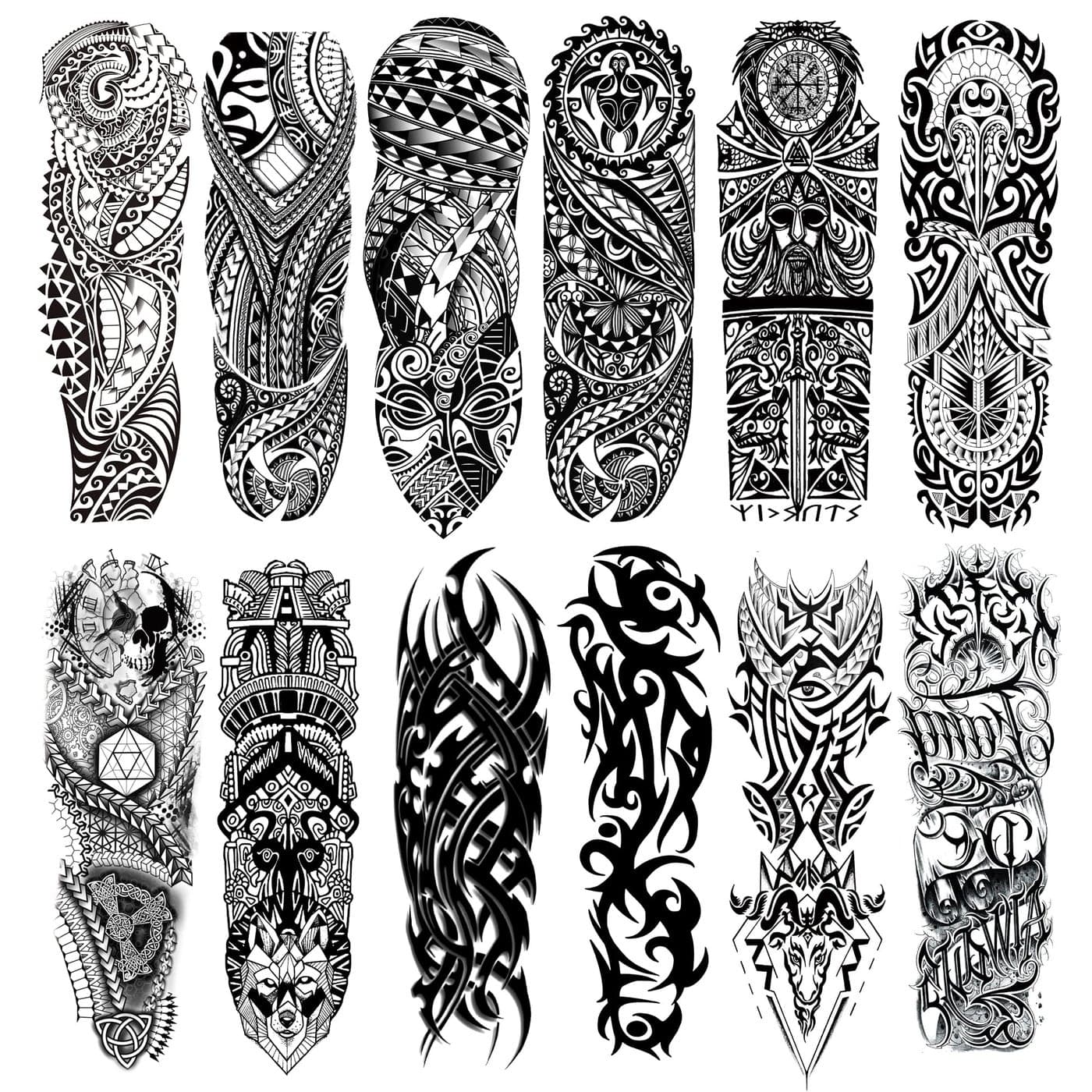Fake Totem Sleeve Tattoos Stickers Full Arm Tribal Totem Temporary Tattoos Sleeves for Adult Kids Women Makeup 12Sheet