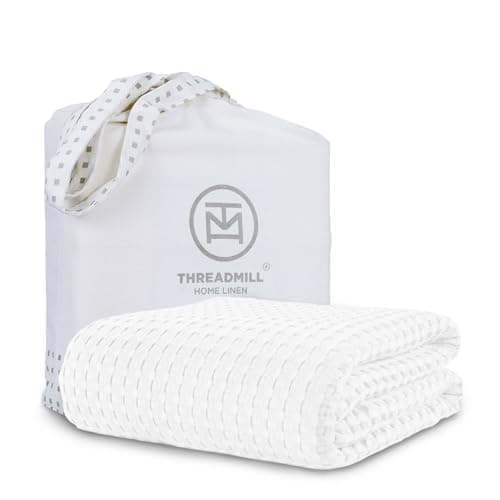 Threadmill Cooling Cotton Waffle Queen Size Blanket Lightweight Summer Blanket for Hot Sleepers Rayon Derived from Bamboo Luxury Throw for Bed Couch Sofa 106 x 92 Inches Whitee