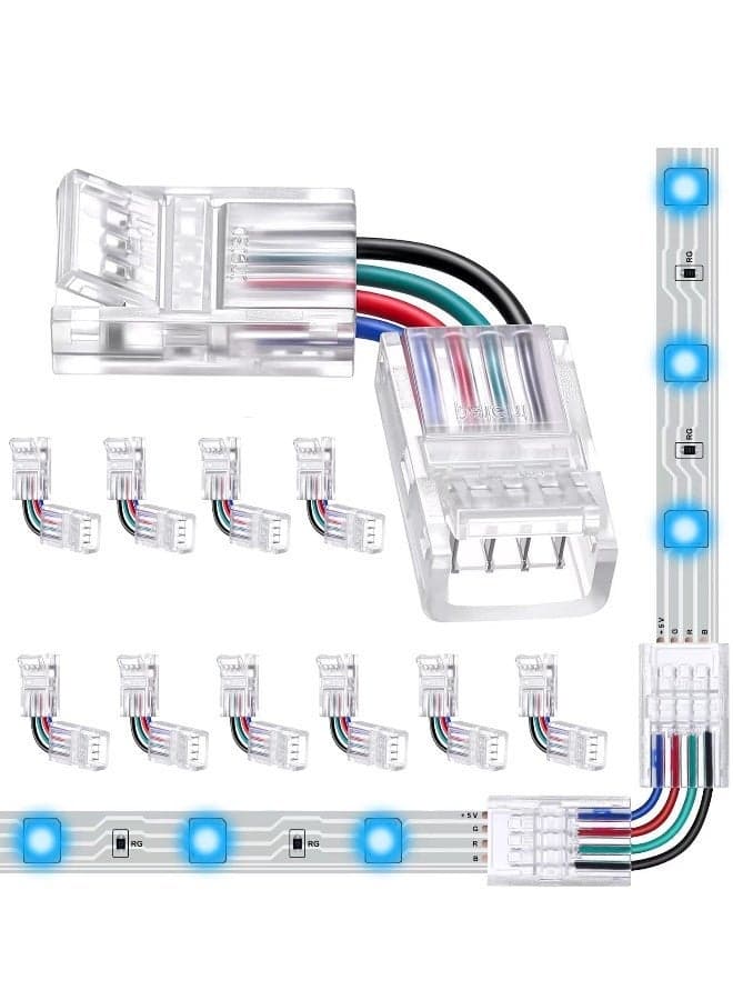 L Shape 4Pin RGB LED Light Strip Connectors 039inch Wide Right Angle Corner Solderless Adapter Terminal Extension Connector for 5050 SMD 4 Conductor Strips (10Pack)