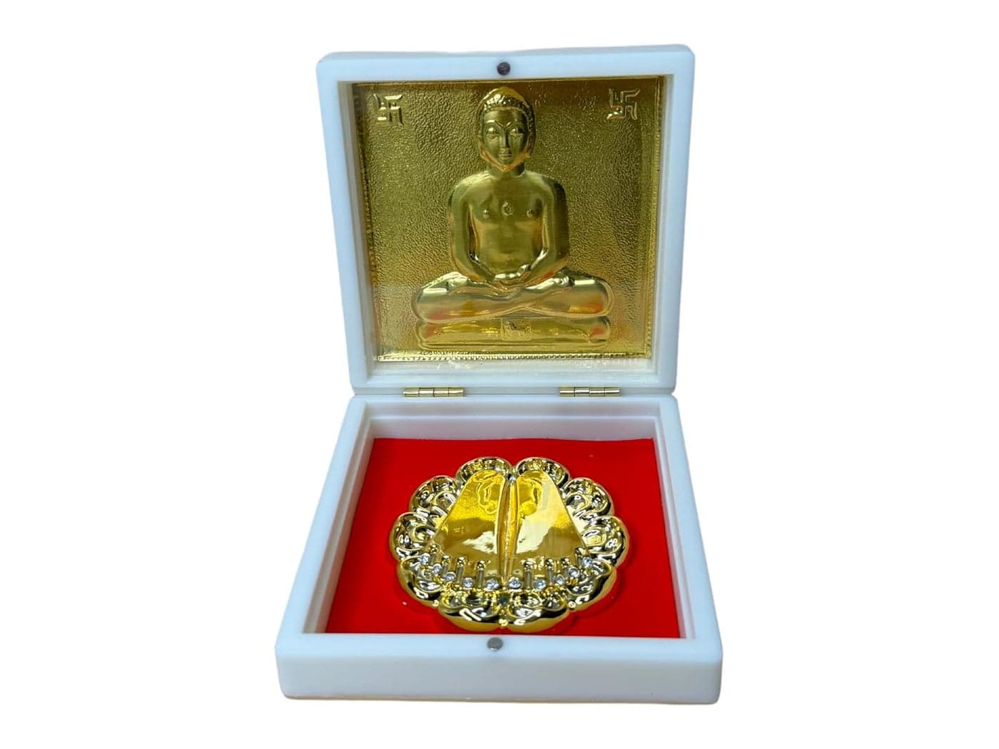 Northland 24KT Gold Plated Mahavir Swami Idol with Charan Paduka for Puja and Gifts Birthday Anniversary Mahavir Swami Pocket Temple Jain God Idol Mahavir Jain Statue Mahavir Swami Idol Jain Gifts