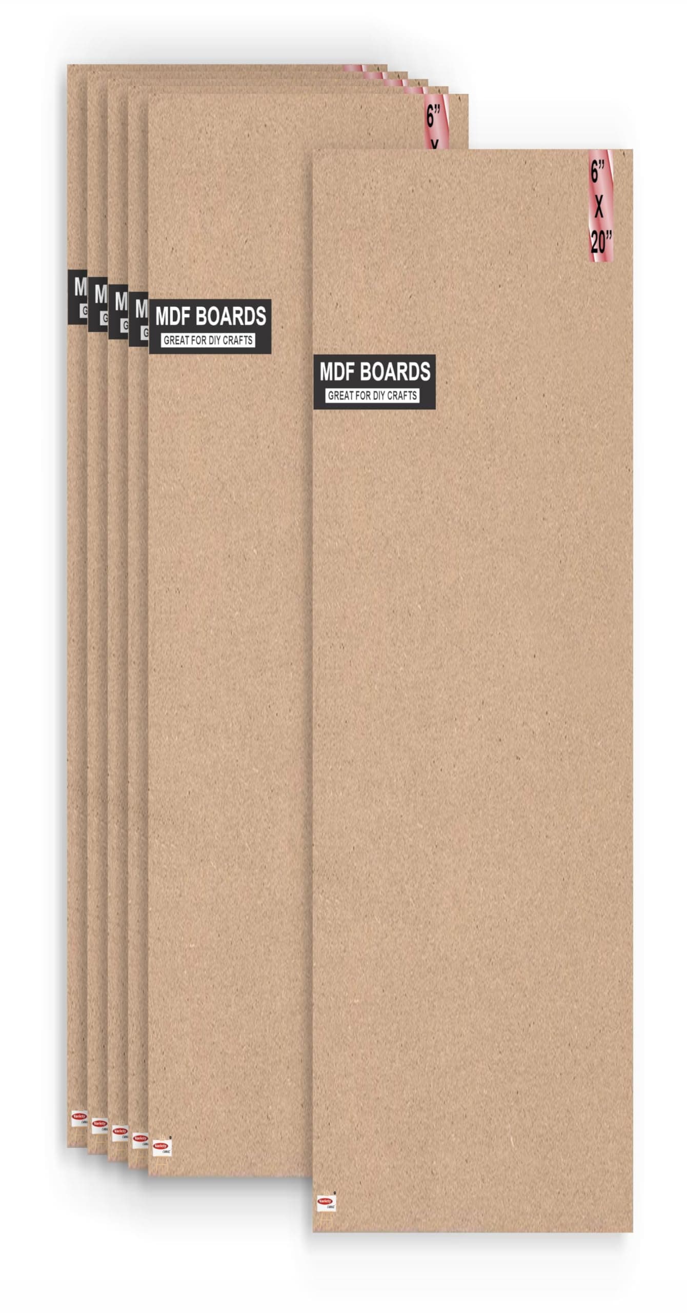 Variety Canvas 6 Piece 20 x 6 Inch Large MDF Boards for Art and Craft, Wood MDF Sheets for Craft Work, DIY MDF Cutouts