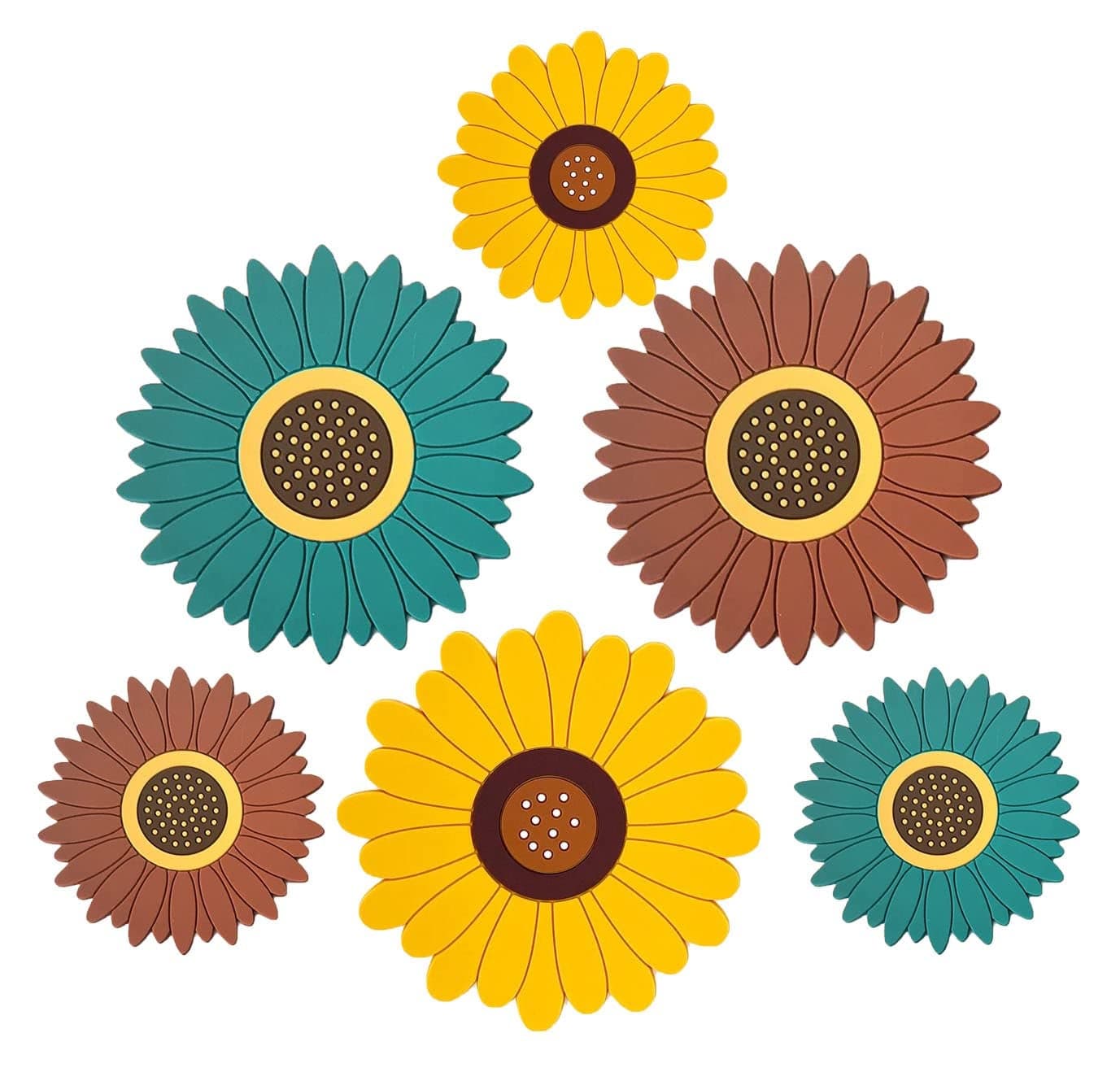 P-Plus International Silicone Trivet Mat Silicone Coasters, Coasters for Drinks Non-Slip Cup Coasters Soft Coaster for Tabletope Protection Sunflower Trivest Pads(Medium+Small, Random Color, Set of 6)