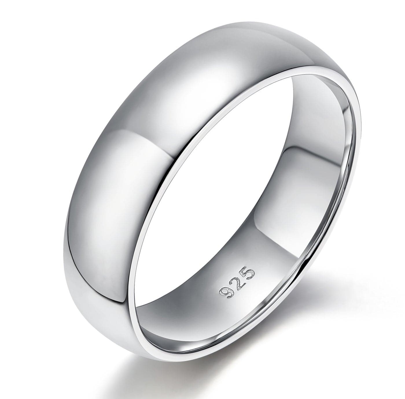 EAMTI 6mm Mens Sterling Silver Rings Wedding Band High Polish Plain Dome Comfort Fit Size 11