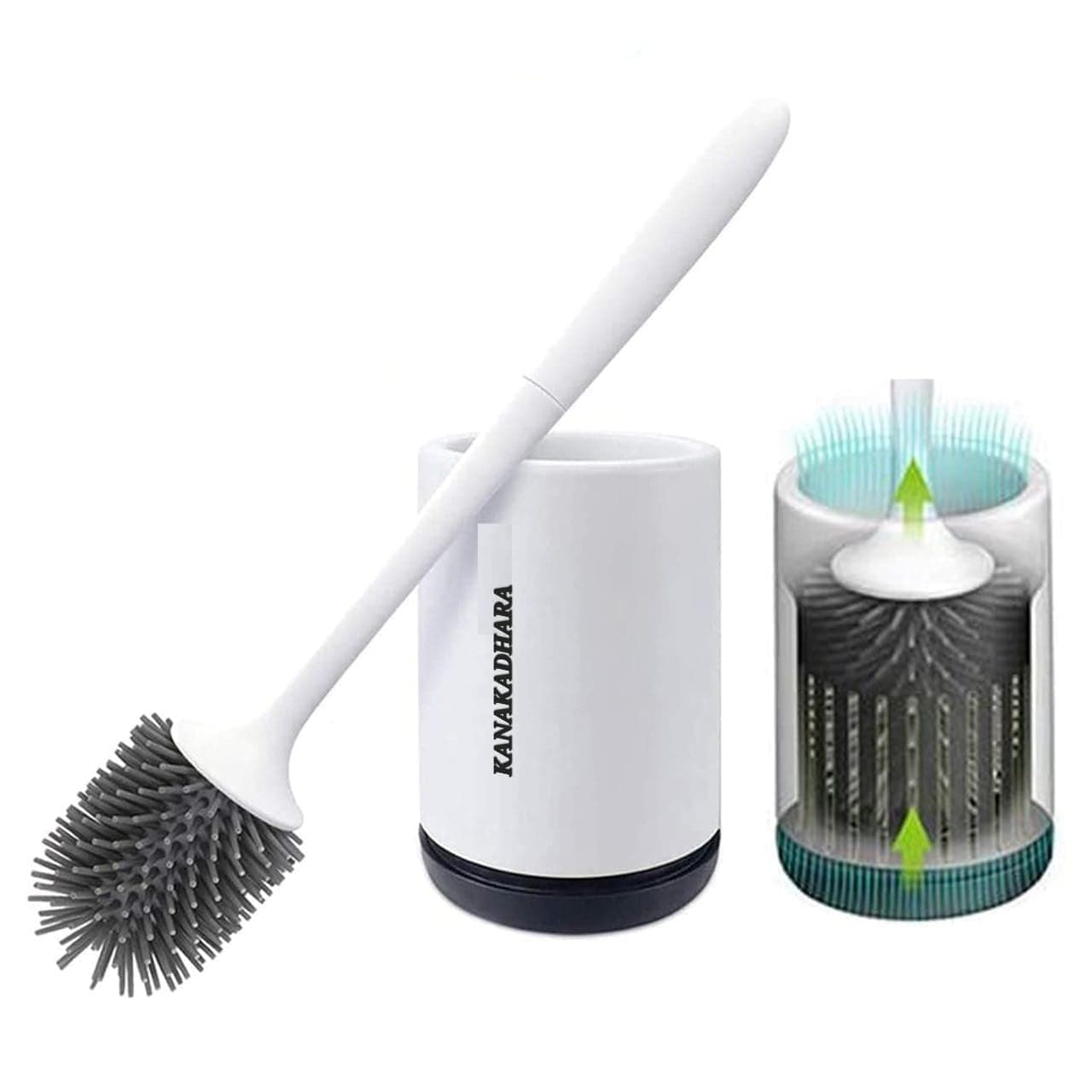 KANAKADHARA Toilet Brush with Ventilated Drying Holder Silicone Toilet Bowl Brush Bathroom Cleaning Bowl Brush Kit Sturdy Cleaning Toilet Brush Floor Standing Wall Mounted Without Drilling Black