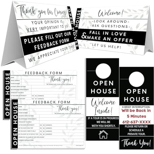 Open House Supplies. Real Estate Sign in Book Guest Registry Notepad for Collecting Realtor Leads & Home Sale Feedback. Kit has Form Pads, Door Hangers & Tent Card Displays. Elegant Black, Two-pack.