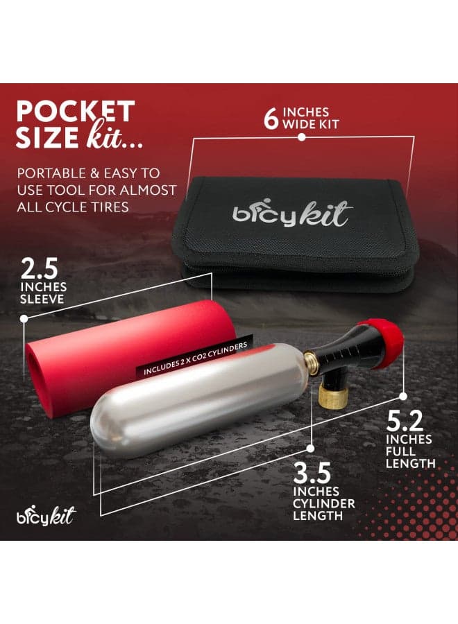 CO2 Inflator Kit with 3 x16g CO2 Cartridges - Presta and Schrader Valve Compatible - CO2 Bike Pump for Road and Mountain Bikes