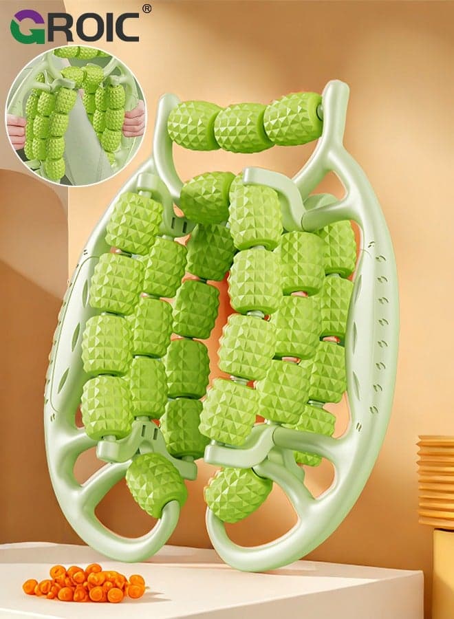 Massage Rolle with 3 Rows of 29 Wheels, Muscle Relaxation Calf Clip, Leg Meridians Relax Muscle Yoga Exercise Training Leg Roller Massager Muscle Roller Leg Massager for Gym Home