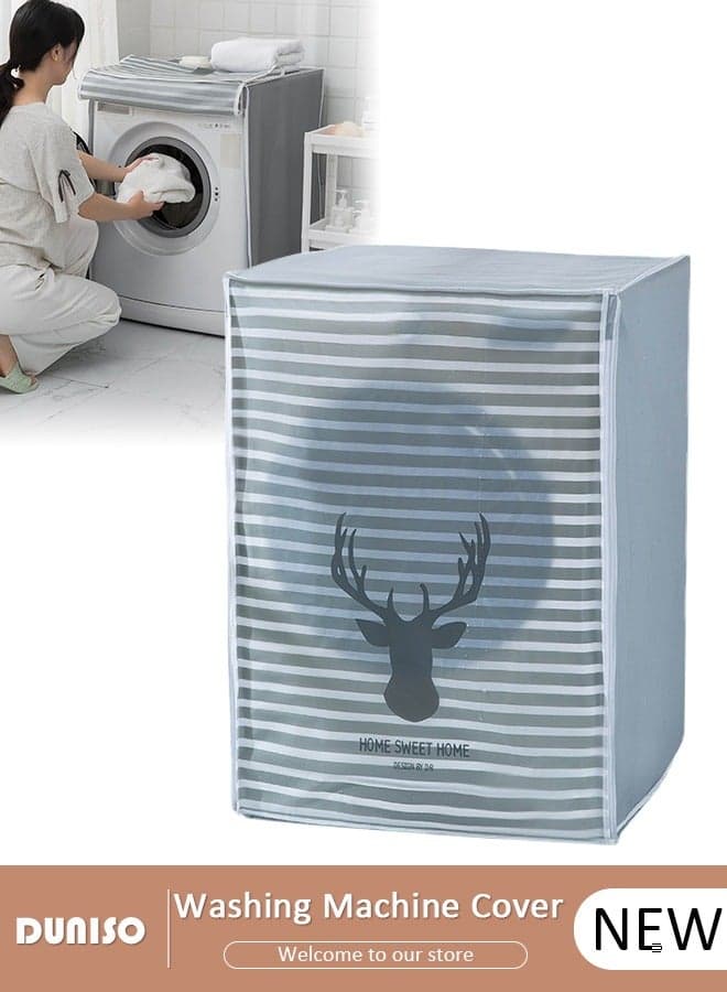 Washing Machine Cover, Full-automatic Roller Washing Machine Cover with Zipper, Waterproof Sunscreen and Dustproof Protection Cover for Most Front Load Washer and Dryer
