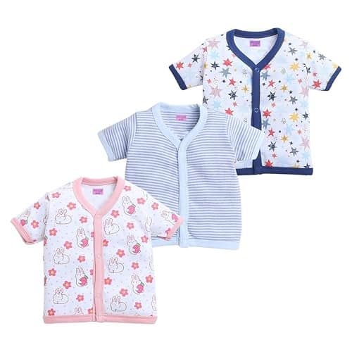 Baby Cotton Front Open Half Sleeves Top Half Sleeve Jhabala,Regular Fit T-Shirt,Multicolor Print (in, Age, 3 Months, 6 Months, Regular, Pack of 3)