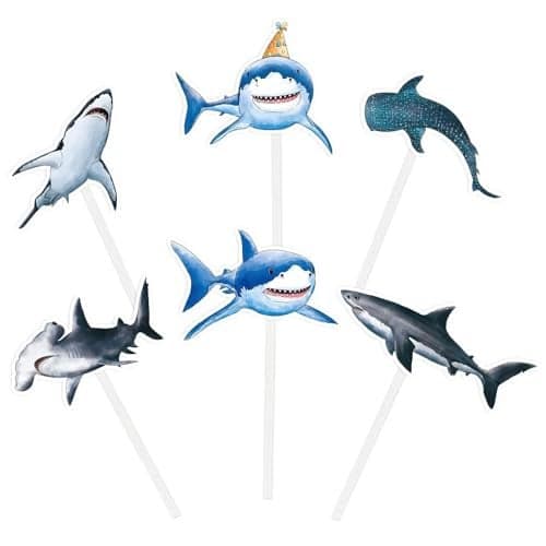 WERNNSAI 36 PCS Shark Cupcake Toppers Shark Cake Toppers Ocean Birthday Party Decorations Summer Cake Toppers Under The Sea Cake Decors for Kids Ocean Baby Shower Party Supplies