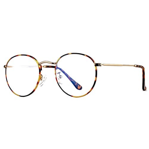 HJSTES Round Blue Light Glasses for Women Men Retro Circle Clear Lens Metal Frame Eyeglasses (Leopard)