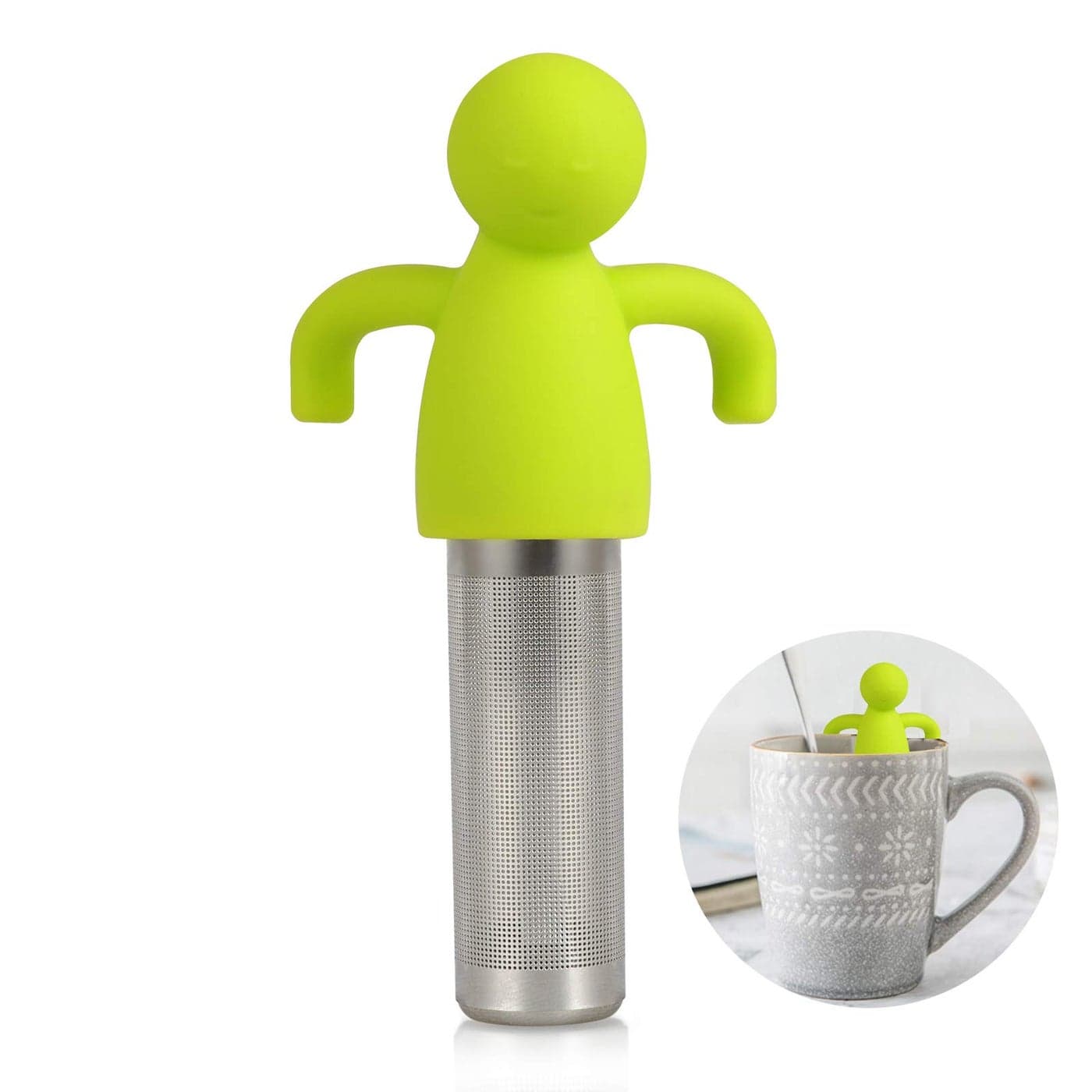 Tea Infuser for Loose Tea Extra Fine Mesh Tea Steeper with Cute Design Tea Strainer Ball with Silicone Handle for Tea Cup Mug Stainless steel Green