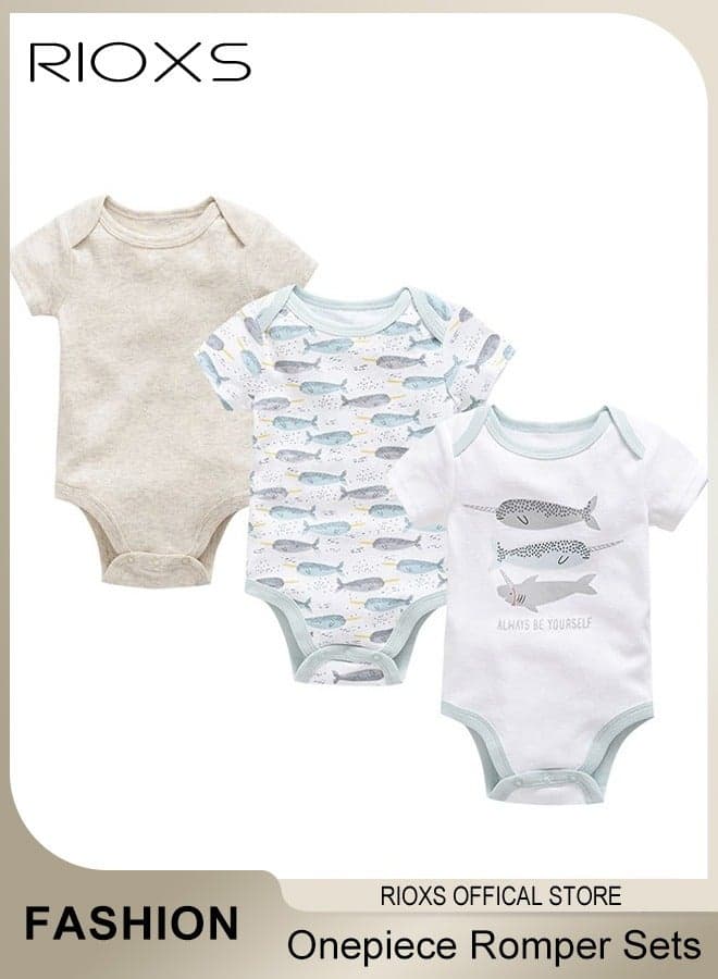3Pcs Baby Boys Girls Onepiece Romper Sets Soft Breathable Summer Baby Bodysuit Half Sleeves Romper Sleep Suit Sets for Baby