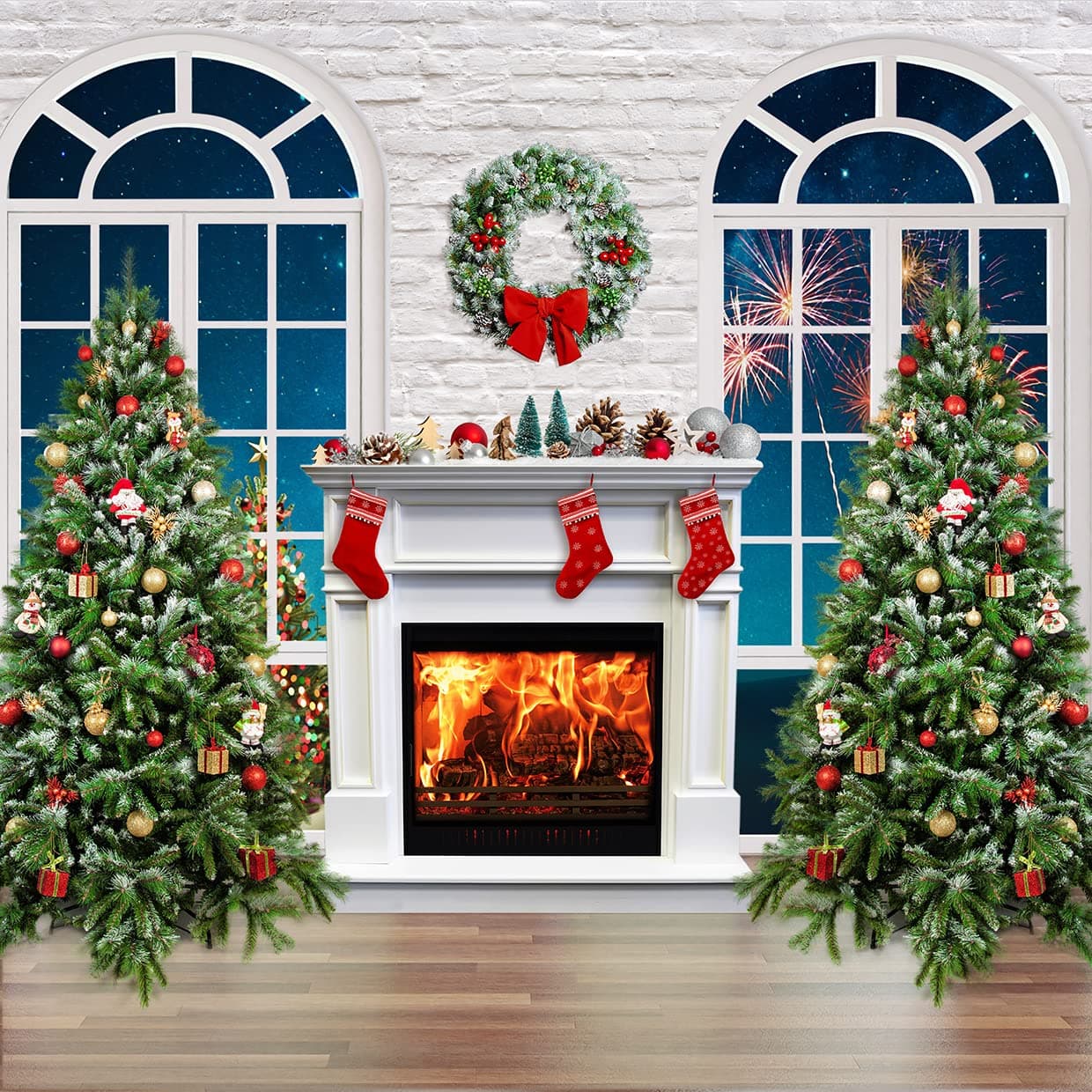 SJOLOON Christmas Backdrop for Photography with Socks Christmas Tree Backdrop for Family Gathering Party Supplies 1238610x10FT