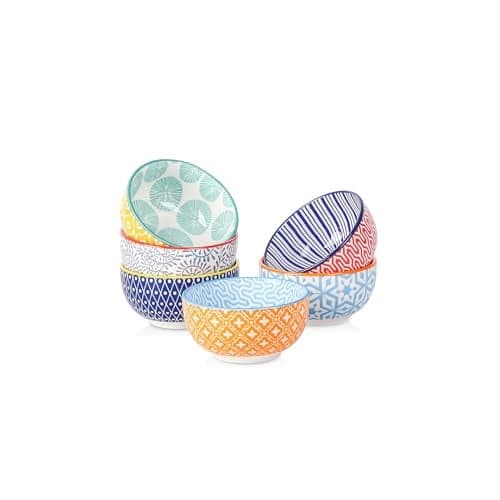 Selamica Ceramic 4 OZ Dipping Bowls Set, 3.5 Inch Mini Bowl for Dipping, Side Dishes, Microwave Dishwasher Safe, Set of 6, Assorted Colors