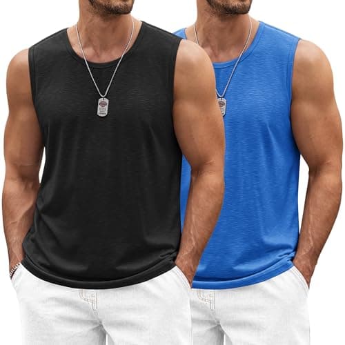 COOFANDY Boxing Gym Shirts for Men Trainning 2 Pack Workout Tank Top Muscle Sleeveless T Shirts, Large BlackBlue